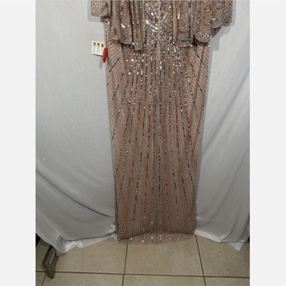 NWT $698 Mac Duggal [ 20 ] Sequined‎ V-Neck Cape Sleeve Column Gown Vintage Rose - Picture 10 of 16